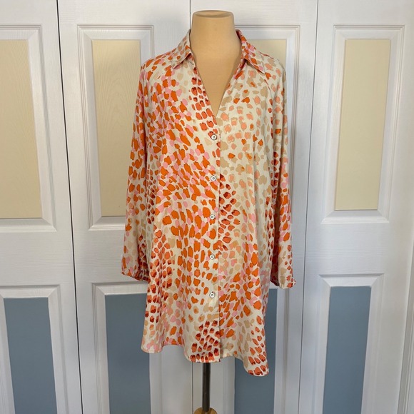 CAbi Tops - Cabi 6081 Go-To Orange Pink Abstract Animal Print Button Down Blouse Large L